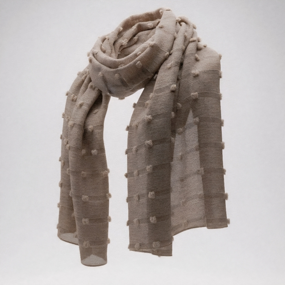 Elegant Lightweight Scarf Shawl in Soft Neutral Shades - Boutique Purchase NWOT